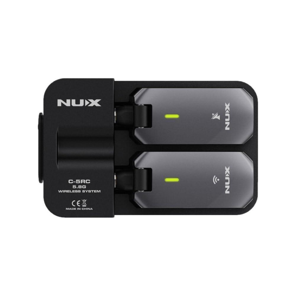 Liquid Audio NUX C-5RC 5.8GHz Wireless Guitar System for Active or Passive Pickup Guitar with Charging Case Bundle w/ 2X Strukture S6P48 Woven Right Angle Patch Cables, 12x Picks Polishing Cloth