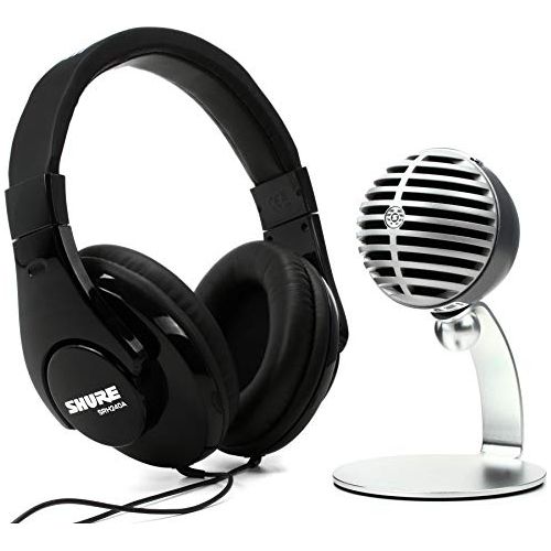 Shure Mobile Recording Kit with SRH240A Headphones and MV5 Microphone - Record &amp; Monitor Professional Content with Real-Time Monitoring, Connect Directly to Computer or Mobile Phone (MV5/A-240 BNDL)