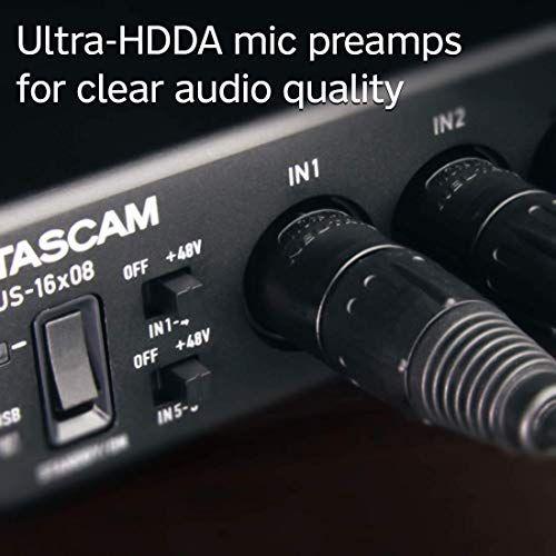 Tascam US-16x08 Rackmount USB Audio/MIDI Interface for Recording, Drum Recording, 8 XLR/8 1/4" Inputs, 8 Outputs, Control Software,Black