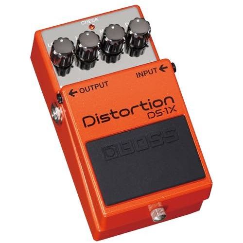 Boss DS-1X Distortion Pedal Bundle w/ 2-Pack Strukture S6P48 Woven Right Angle Patch Cable, Pig Hog PCH10BK "Black Woven" Instrument Cable, 12-Pack Guitar Pick and Liquid Audio Polishing Cloth