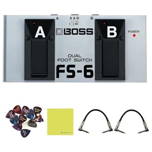 Boss FS-6 Dual Footswitch Bundle w/2x Strukture S6P48 Woven Right Angle Patch Cables, 12x Guitar Picks and Liquid Audio Polishing Cloth