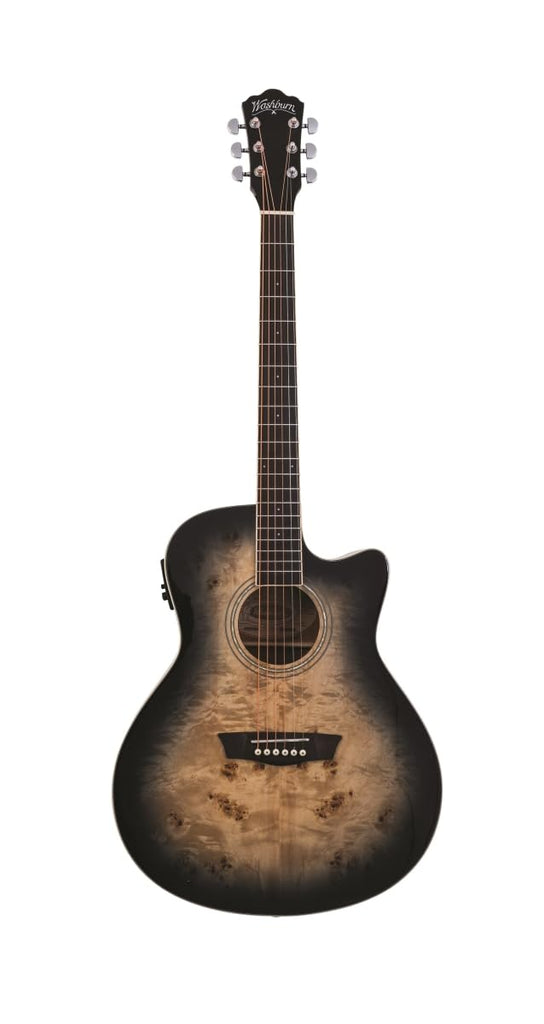 Washburn Deep Forest Burl 6 String Acoustic-Electric Guitar, Right, Black Fade (DFBACEB)