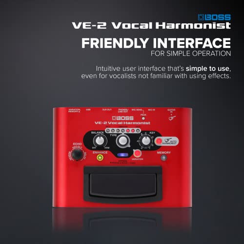 BOSS VE-2 Vocal Echo Pedal for Singing Guitarists | Real-Time Vocal Harmonies and Effects | Create Harmonies with Manual Key Selection | Connect Guitar for Auto Harmony Function | 24 Harmony Types