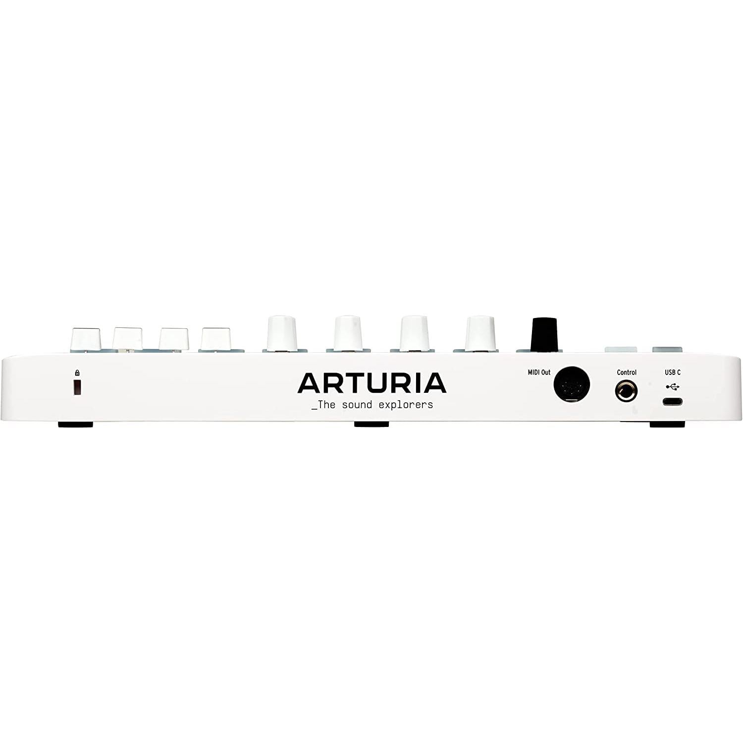 Arturia MiniLab 3 MIDI Keyboard Controller Bundle with Deluxe Sustain Pedal, USB Cable & Liquid Audio Polishing Cloth - 25 Key MIDI Keyboard for Recording Studio Equipment, Software Included (WHITE)