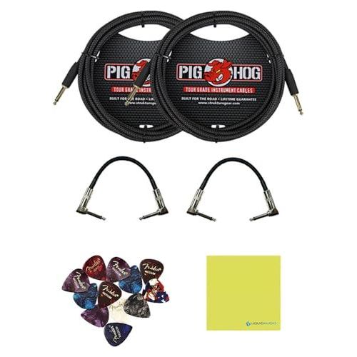 Boss GT-1000 Guitar Effects Processor Bundle w/ 2-Pack Strukture Woven Right Angle Patch Cable, Pig Hog "Black Woven" Instrument Cable, 12-Pack Guitar Pick and Liquid Audio Polishing Cloth