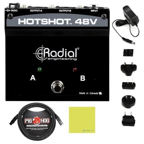 Radial Engineering HotShot 48 Condenser Microphone Switcher Bundle w/Pig Hog PHM10 8mm Mic XLR Cable & Liquid Audio Polishing Cloth