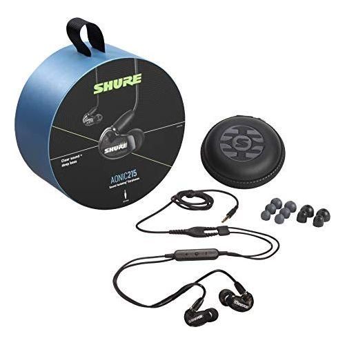 Shure AONIC 215 Wired Sound Isolating Earbuds, Clear Sound, Single Driver, Secure in-Ear Fit, Detachable Cable, Durable Quality, Compatible with Apple & Android Devices - Black