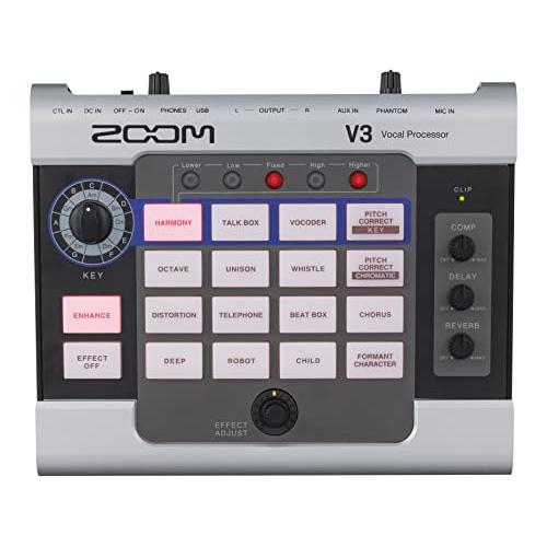 Zoom V3 Vocal Processor, Vocal Effects Pedal, 3-Part Harmony, Pitch Correction, 16 Studio Grade Effects, Battery Powered, for Streaming and Recording