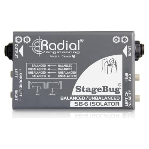 Radial Engineering StageBug SB-6 Passive Stereo Line Isolator Bundle w/Pig Hog PCH10BK "Black Woven" Instrument Cable and Liquid Audio Polishing Cloth