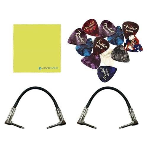 NUX Voodo Vibe NCH-3 Mini Uni-Vie Effect Pedal Bundle w/2x Strukture S6P48 Woven Right Angle Patch Cables, 12x Guitar Picks and Liquid Audio Polishing Cloth