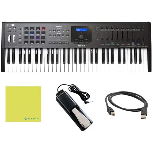 Arturia KeyLab 61 MKII Black 61-key Keyboard Controller Bundle w/Deluxe Sustain Pedal, USB Cable & Liquid Audio Polishing Cloth (4 Items)