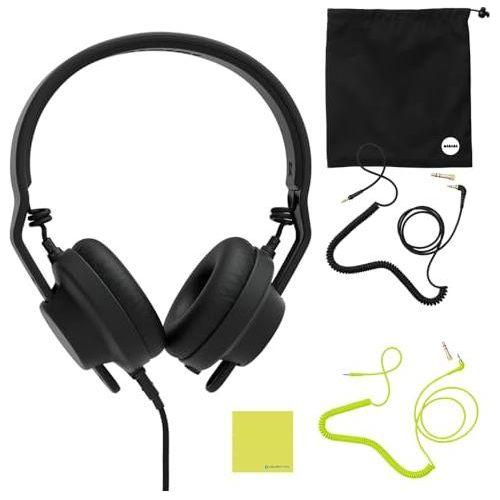 Liquid Audio Aiaiai TMA-2 DJ Professional Modular DJ Headphone Bundle w/Aiaiai C18 Coiled Neon Yellow Cable Polishing Cloth (Neon)