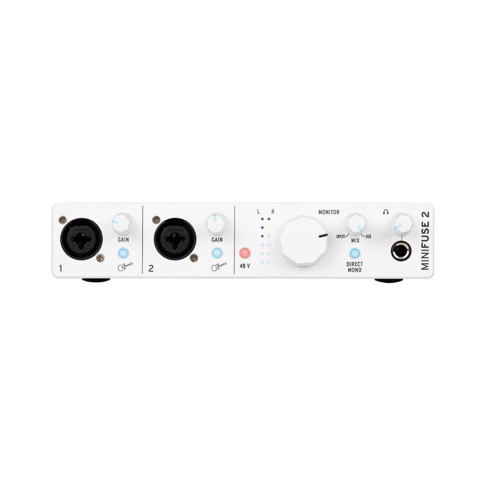 Arturia MiniFuse 2 Flexible Dual USB-C Audio Interface, White w/ 2-Pack Pig Hog PHM10 8mm XLR Microphone Cable and Liquid Audio Polishing Cloth