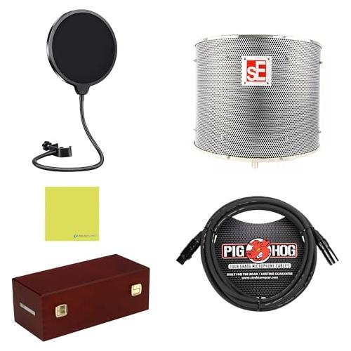 Liquid Audio Neumann U 87 AI MT Large-diaphragm Condenser Studio Mic, Matte Black Bundle w/s E Electronics RF Reflexion Filter Pro, Pig Hog 8mm Mic Cable, Pop Filter Polishing Cloth