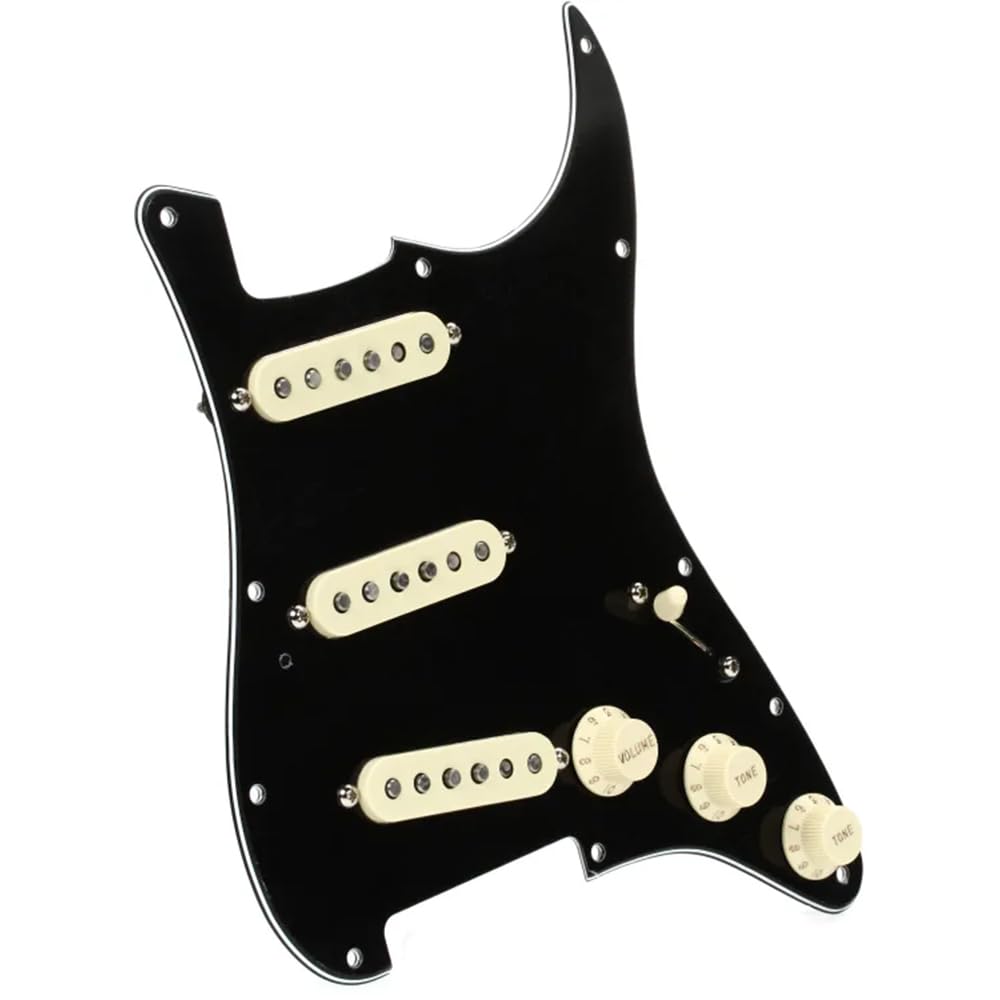 Fender Pre-Wired Strat® Pickguard, Custom Shop Fat 50's SSS, Black - 0992340506 Bundle w/ 12-Pack Guitar Pick and Liquid Audio Polishing Cloth