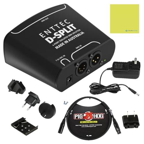 Enttec D-Split 70579 DMX 4 Port Isolated Splitter/Isolator (5-Pin) Bundle w/3-Pin DMX Lighting Cable and Liquid Audio Polishing Cloth