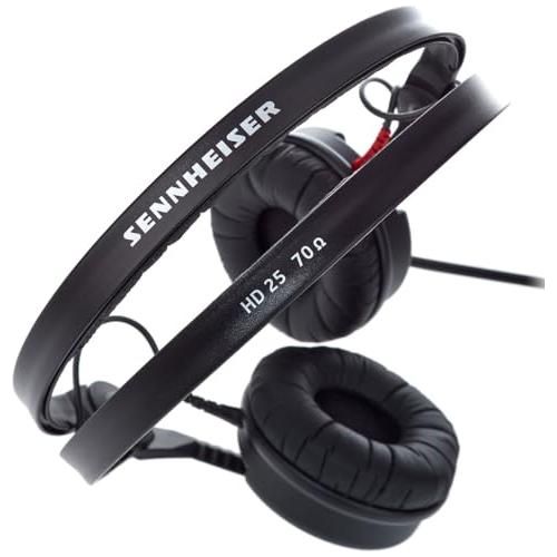 Liquid Audio Sennheiser HD25 Plus On-Ear Monitor Headphones, Black Bundle w/Pig Hog PHX14-25 1/4" Headphone Extension Cable Polishing Cloth