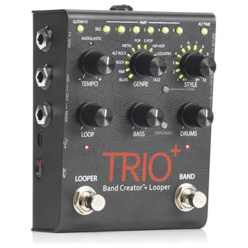 KMC Digitech TRIOPLUS Trio+ Band Creator and Looper Effects Pedal Bundle w/2x Strukture S6P48 Woven Right Angle Patch Cables, 12x Guitar Picks and Liquid Audio Polishing Cloth