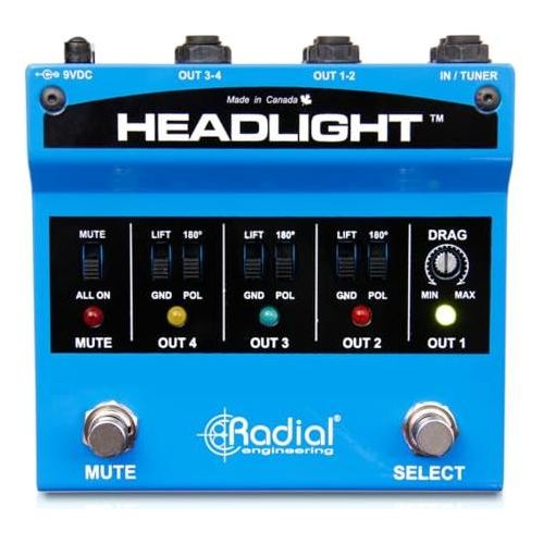 Radial Engineering Headlight Four Output Guitar Amp Selector Bundle w/Pig Hog "Black Woven" Instrument Cable and Liquid Audio Polishing Cloth