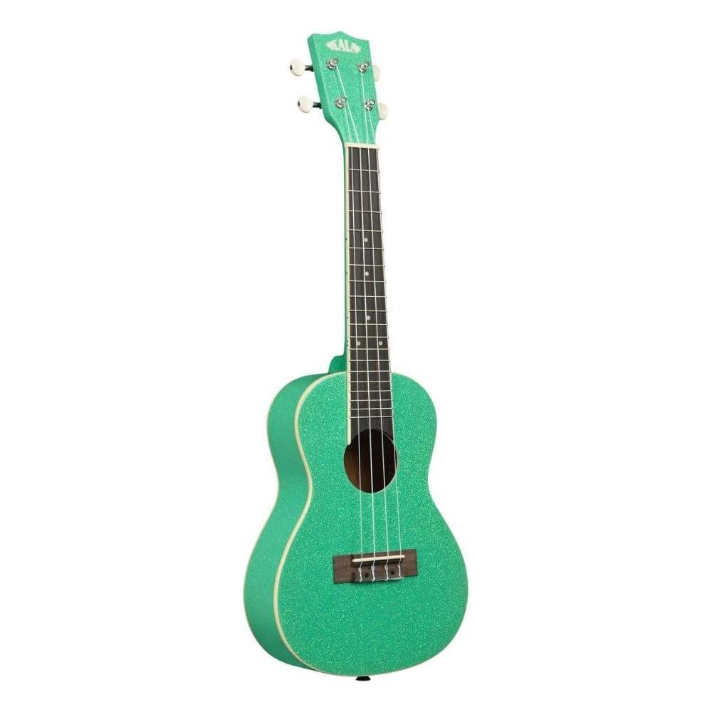 Kala Gatsby Green Sparkle Concert Ukulele, KA-SPRK-GREEN Bundle w/Kala KKBL Klipz Tuner in Blue and Liquid Audio Polishing Cloth