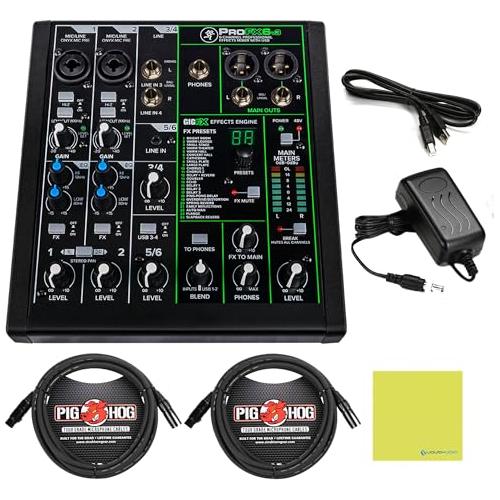 Mackie ProFX6v3 6-Channel Analog Mixer with USB Bundle w/ 2-Pack Pig Hog PHM10 8mm Mic Cable and Liquid Audio Polishing Cloth