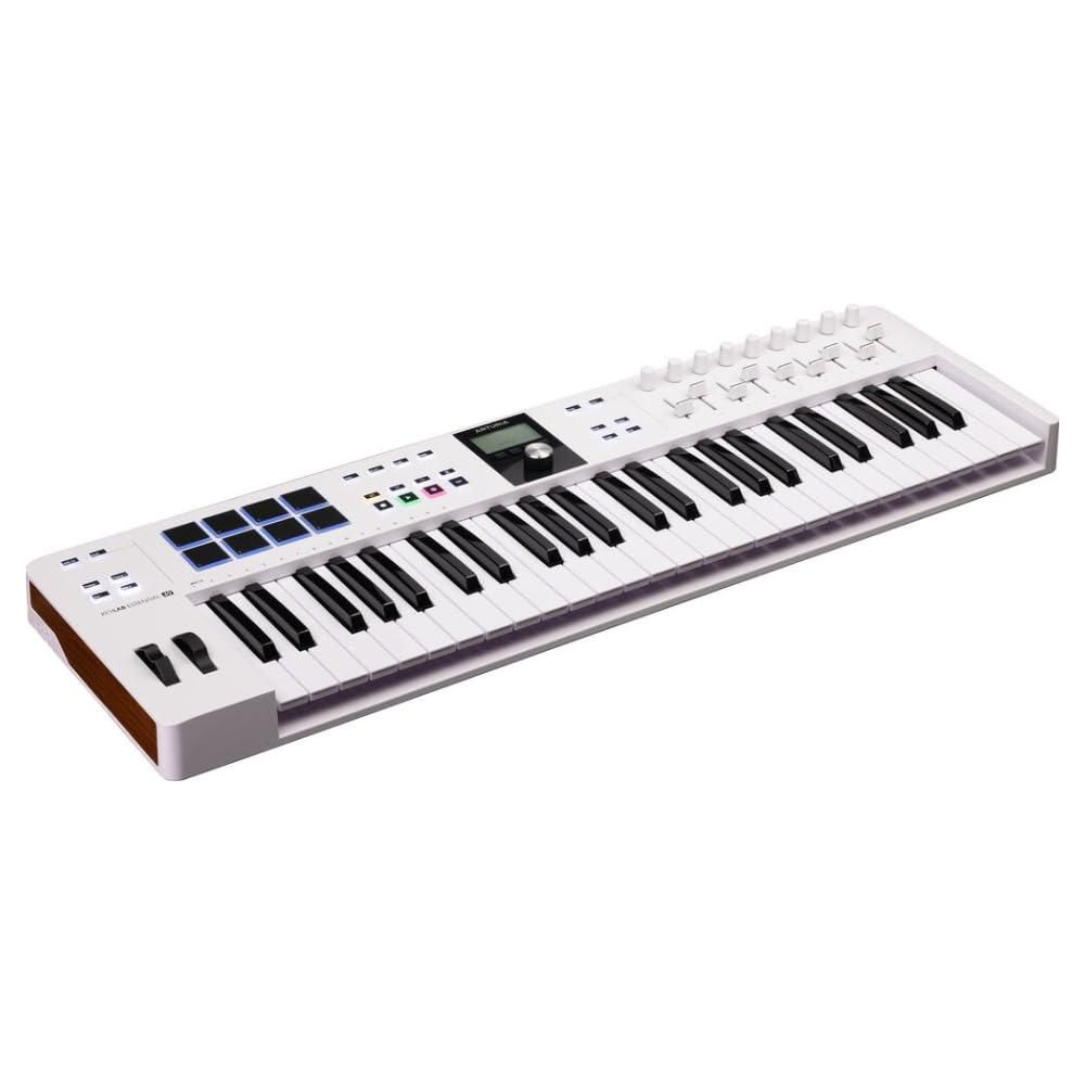 Arturia KeyLab Essential 49 mk3 MIDI Controller Bundle w/Deluxe Sustain Pedal, USB Cable & Liquid Audio Polishing Cloth (White)