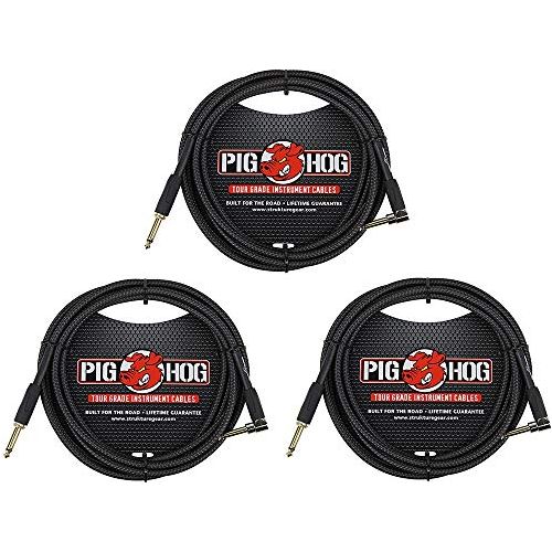 Pig Hog PCH10BKR Black Woven Instrument Cable, 10ft Right Angle - 3-Pack