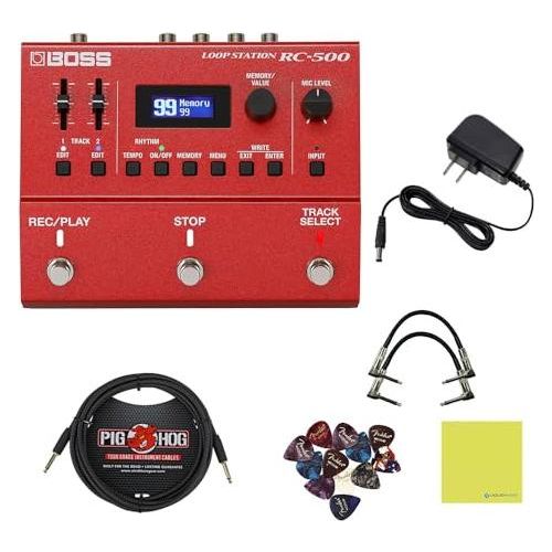 Boss RC-500 Loop Station Bundle w/ 2-Pack S6P48 Woven Right Angle Patch Cable, Pig Hog 