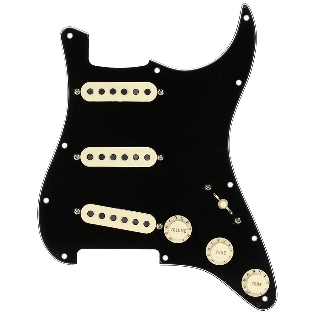 Fender Pre-Wired Strat® Pickguard, Tex-Mex SSS, Black - 0992343506 Bundle w/ 12-Pack Guitar Pick and Liquid Audio Polishing Cloth