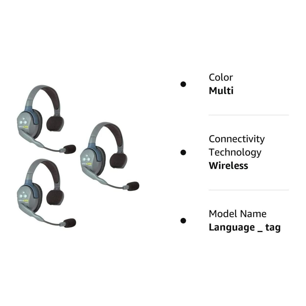 EARTEC UL3S UltraLITE Full Duplex Wireless Headset Communication for 3 Users - 3 Single Ear Headsets