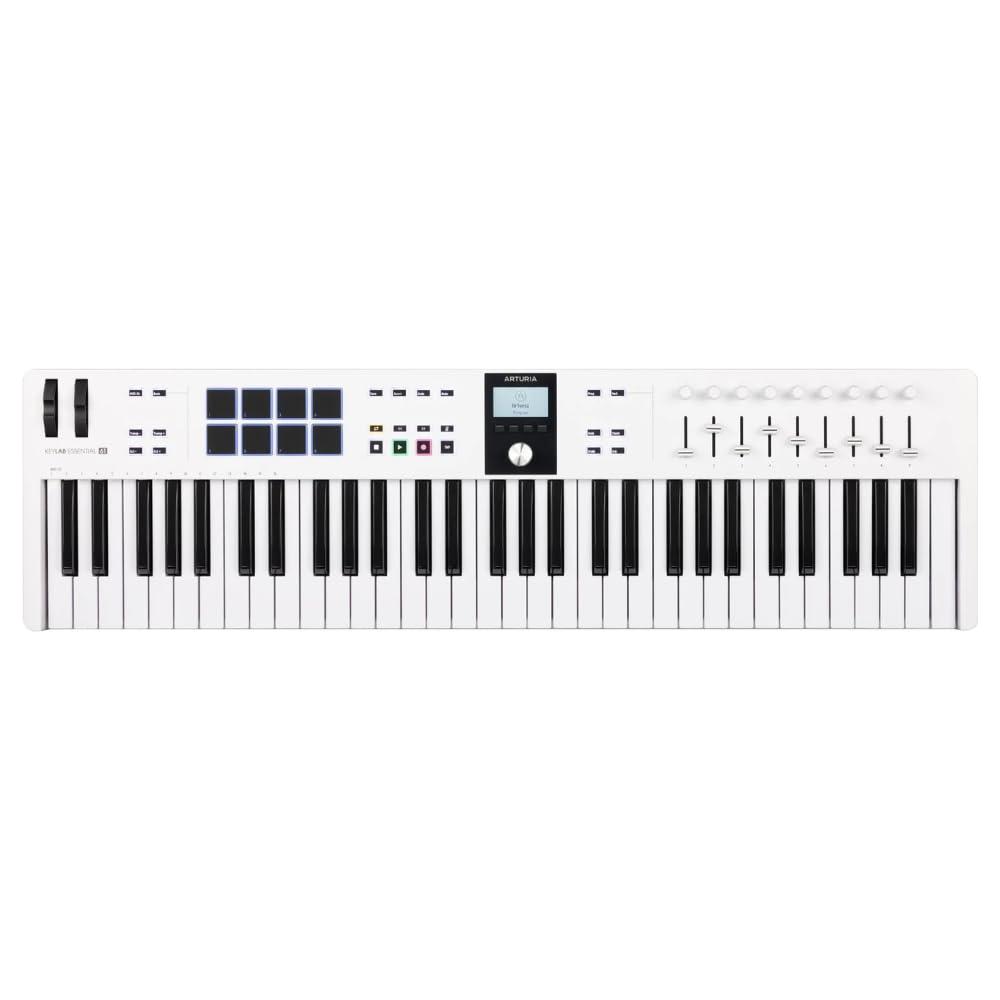 Arturia KeyLab 61 Essential mk3 MIDI Controller BUNDLE with MIDI Keyboard, Keyboard Sustain Pedal, USB Cable & Polishing Cloth - 61 Key Keyboard, Software Integration, Flexible Connectivity