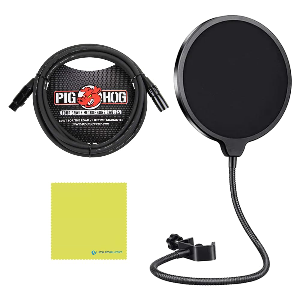 Liquid Audio MXL 770X Multi-Pattern Condenser Microphone Kit Bundle w/Pig Hog PHM10 8mm Mic Cable, Pop Filter Polishing Cloth