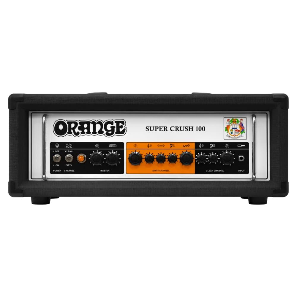 Orange Super Crush 100w Solid-State Head, Black Bundle w/Pig Hog PCH10BK Black Woven Instrument Cable, Power Cable & Liquid Audio Polishing Cloth