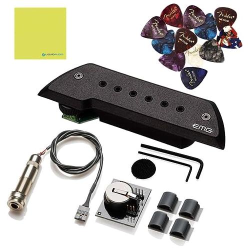 EMG ACS Acoustic Guitar Soundhole Pickup Black Bundle w/ 12x Fender Guitar Picks and Liquid Audio Polishing Cloth