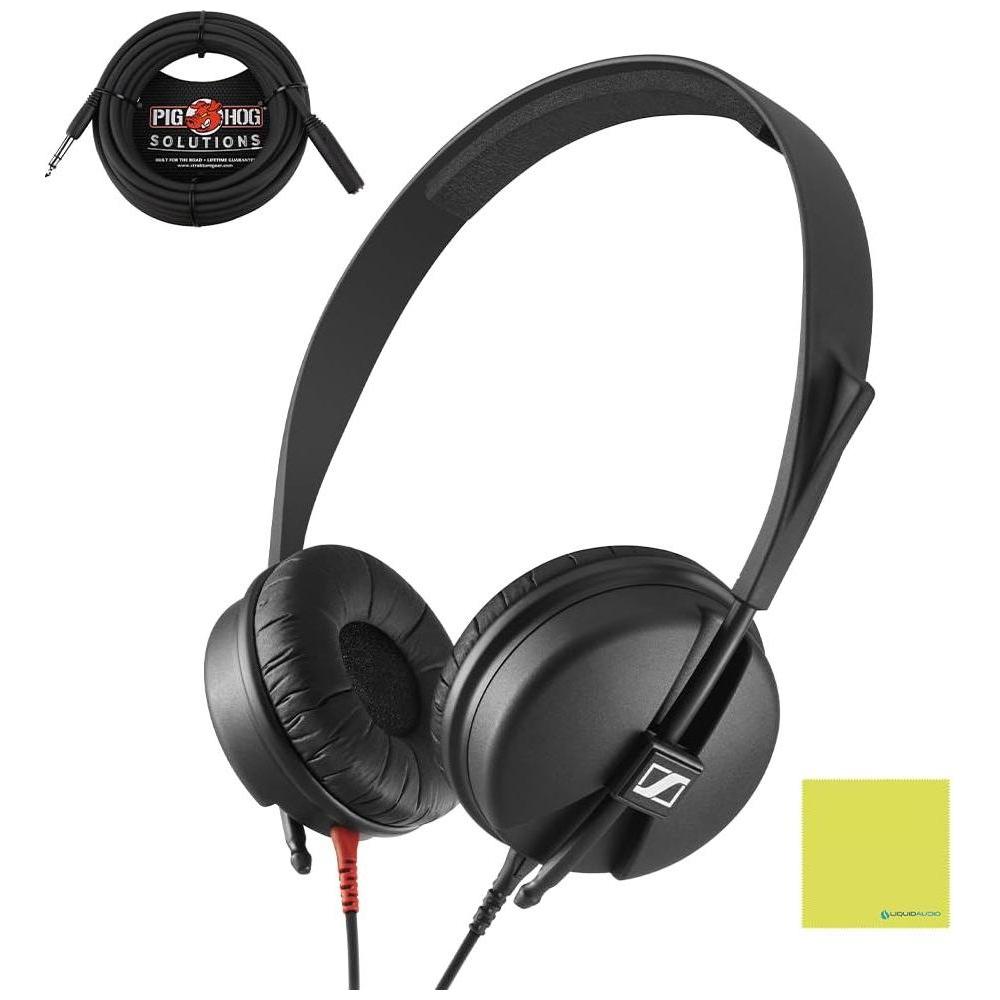 Liquid Audio Sennheiser HD25 Light On-Ear DJ Headphones, Black Bundle w/Pig Hog PHX14-25 1/4