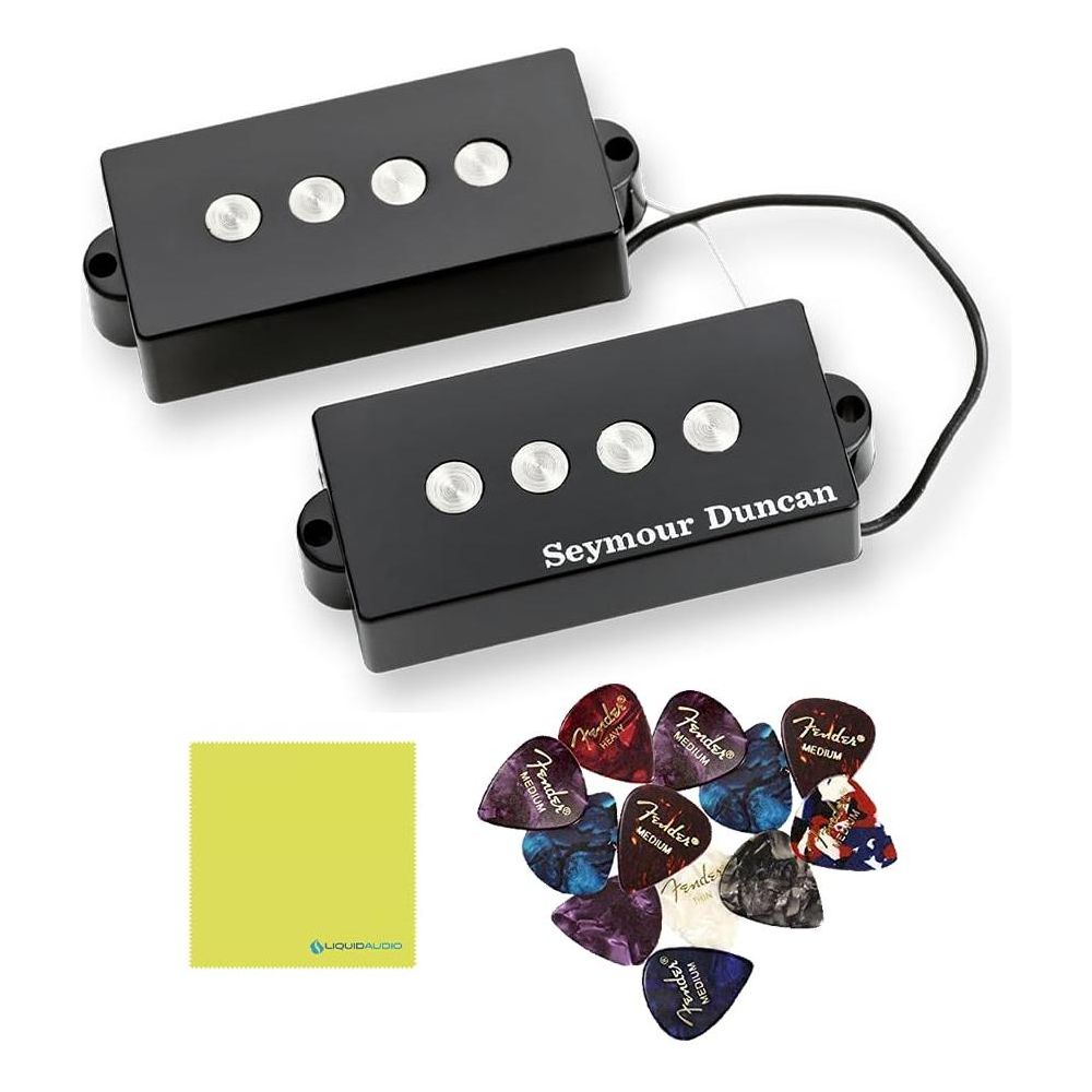 Seymour Duncan Quarter Pound P-Bass 4 String Pickup Bundle w/ 12x Feder Guitar Picks, and Liquid Audio Polishing Cloth