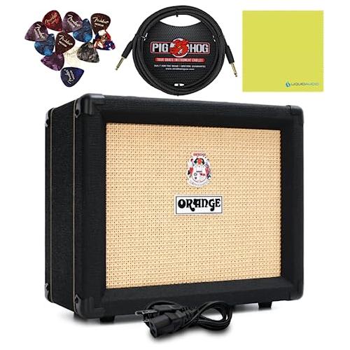 Orange Crush 20RT Black Guitar Combo Amplifier Bundle w/Pig Hog Instrument Cable, 12X Guitar Picks and Liquid Audio Polishing Cloth