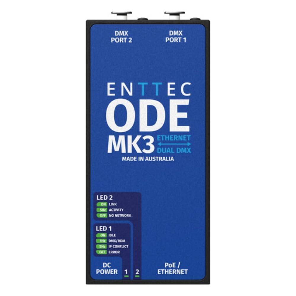 Enttec 70407 ODE MK3 Two-Universe Bidirectional DMX Ethernet Gateway Bundle w/DMX Adapter 5 Pin(M) to 3 Pin(F) XLR and Liquid Audio Polishing Cloth