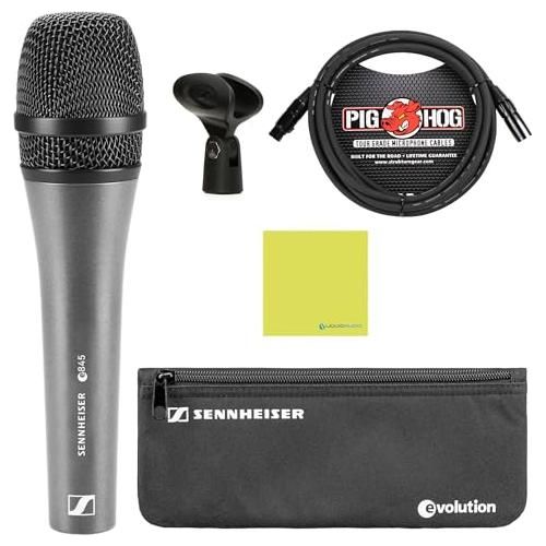 Liquid Audio Senn heiser E 845 Supercardioid Dynamic Vocal Microphone Bundle w/Pig Hog PHM10 8mm Mic Cable Polishing Cloth