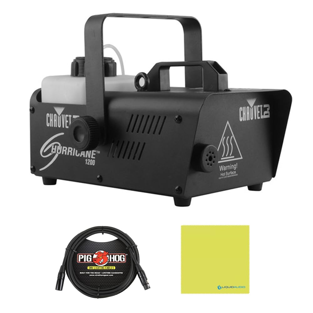 Chauvet H1200 Hurricane 1200 Portable Fog Machine Bundle w/Pig Hog PHDMX10 Lighting Cable and Liquid Audio Polishing Cloth