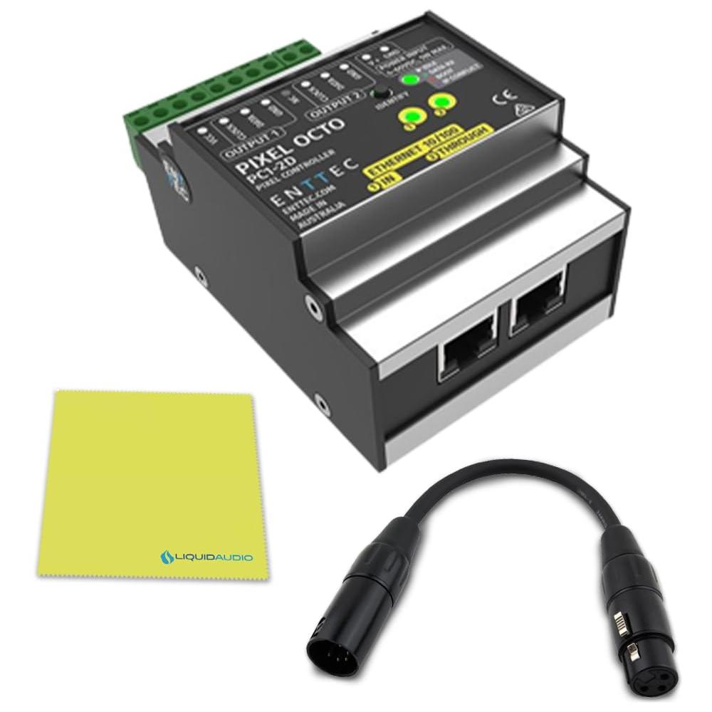 Enttec Pixel Octo PC1-2D 71520 8 Universe DIN Rail LED Pixel Controller Bundle w/DMX Adapter 5 Pin(M) to 3 Pin(F) XLR and Liquid Audio Polishing Cloth