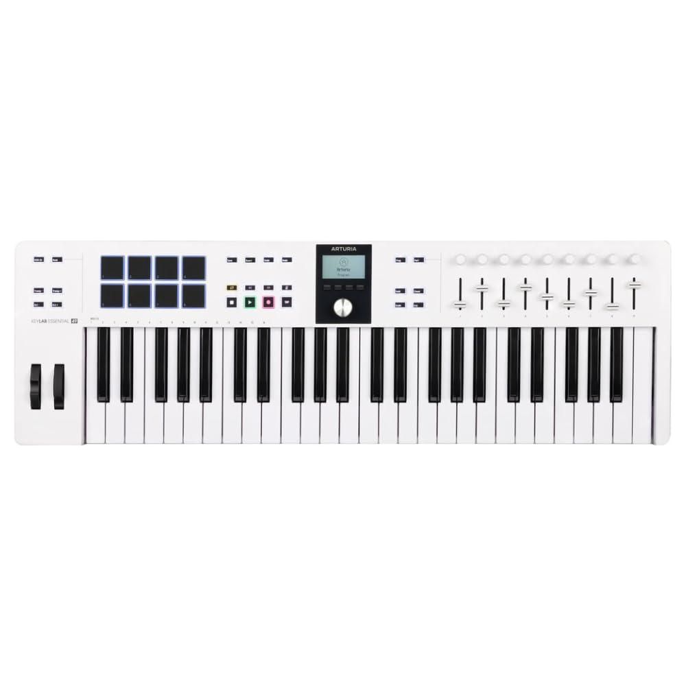 Arturia KeyLab Essential 49 mk3 MIDI Controller Bundle w/Deluxe Sustain Pedal, USB Cable & Liquid Audio Polishing Cloth (White)