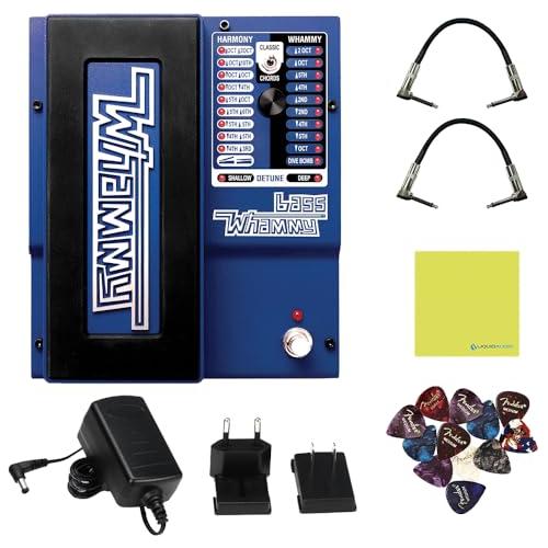 Digitech BWHAMMY Bass Whammy EQ Effects Pedal Bundle w/2x Strukture S6P48 Woven Right Angle Patch Cables, 12x Guitar Picks and Liquid Audio Polishing Cloth