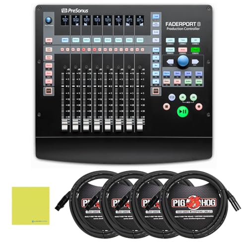 Pre Sonus FaderPort™ 8: 8-channel Mix Production Controller Bundle w/ 4-Pack Pig Hog PHM10 8mm Mic Cable and Liquid Audio Polishing Cloth