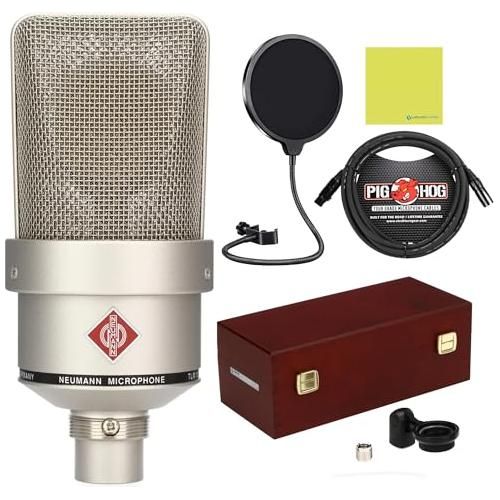 Liquid Audio Neumann TLM 103 Large-diaphragm Condenser Studio Microphone, Nickel Bundle w/Pig Hog PHM10 8mm Mic Cable, Pop Filter Polishing Cloth