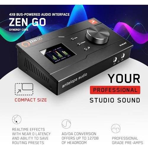 Zen Go Synergy Core, Audio Interface, 4x8 Bus-Powered USB-C Interface For Recording Music, with Onboard Real-Time Audio Recording Effects, USB Connectivity - Antelope Audio