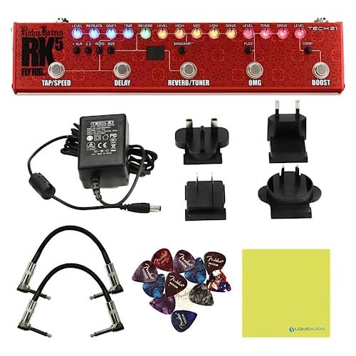 Tech 21 RK5 V2 Richie Kotzen Signature Fly Rig V2 Multi-effects Pedal Bundle w/ 2x Strukture S6P48 Woven Right Angle Patch Cables, 12x Fender Picks and Liquid Audio Polishing Cloth