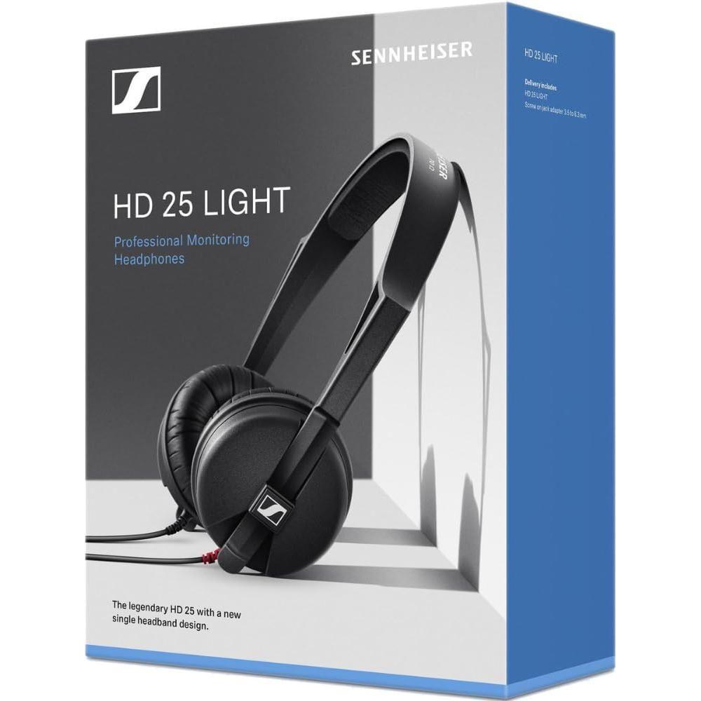 Liquid Audio Sennheiser HD25 Light On-Ear DJ Headphones, Black Bundle w/Pig Hog PHX14-25 1/4" Headphone Extension Cable Polishing Cloth