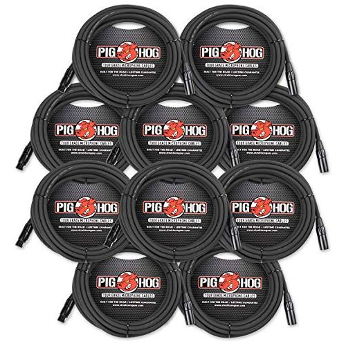 Pig Hog PHM25 25' ft XLR 8mm Tour Grade Mic Cable (10-Pack)