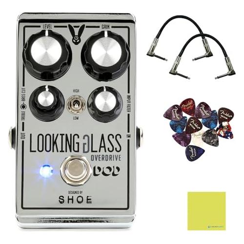 DigiTech Looking Glass Effect Pedal Bundle w/ 2-Pack Strukture S6P48 Woven Right Angle Patch Cable, 12-Pack Guitar Pick and Liquid Audio Polishing Cloth